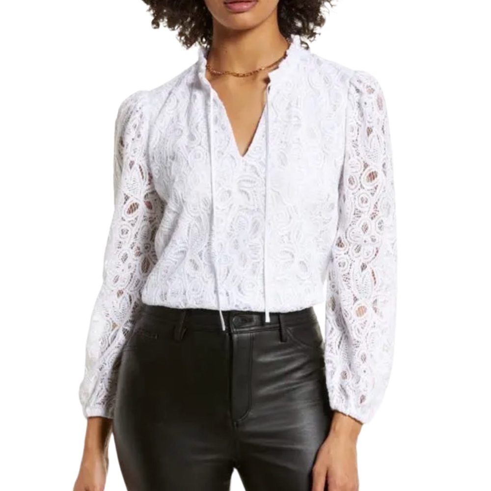 Halogen White Long Sleeve Lace Blouse Size Large